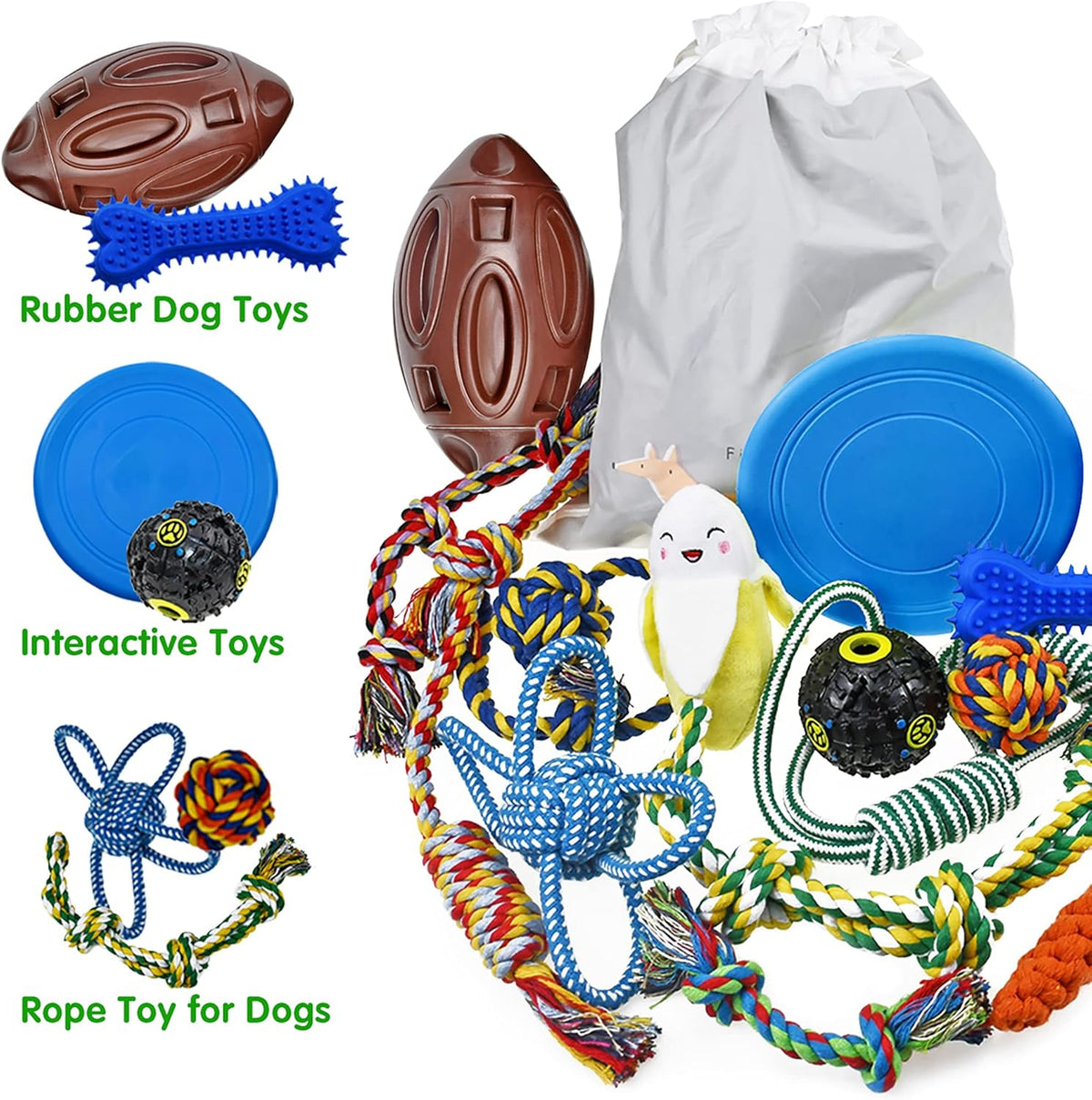 Dog Chew Toys for Puppies Teething, 14 Pack Puppy Chew Toys Tug of War Dog Toy Bundle Chew Ball Dog Squeaky Toys Iq Treat Ball Rubber Bone Puppy Teething Chew Toys Small Dog Puppy Toys