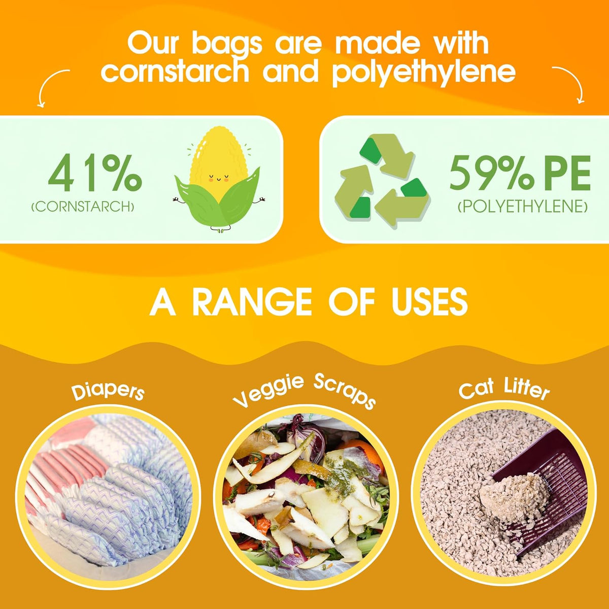 200 Counts Unscented Dog Poop Bags Rolls with Tie Handles, 41% Plant Based & 59% PE Poop Bags for Dogs, Extra-Thick Doggie Poo Bag, Pet Waste Bag