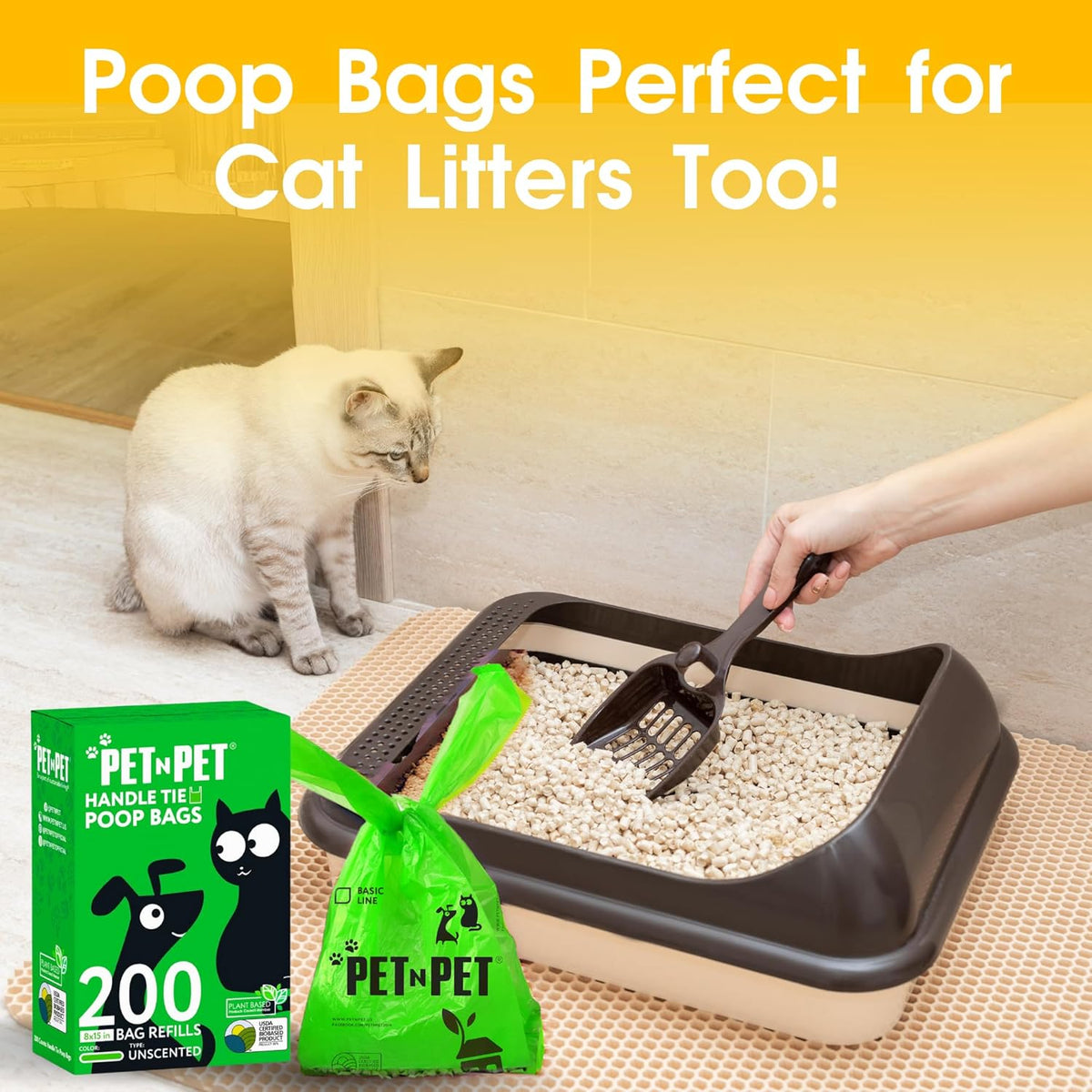 200 Counts Unscented Dog Poop Bags Rolls with Tie Handles, 41% Plant Based & 59% PE Poop Bags for Dogs, Extra-Thick Doggie Poo Bag, Pet Waste Bag